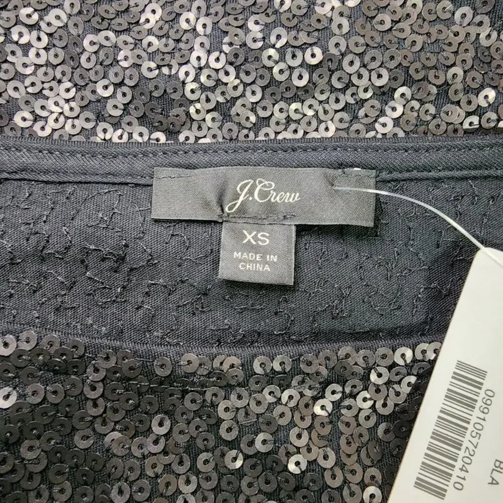 J. Crew Sequin Black Boat Neck Top Size‎ XS